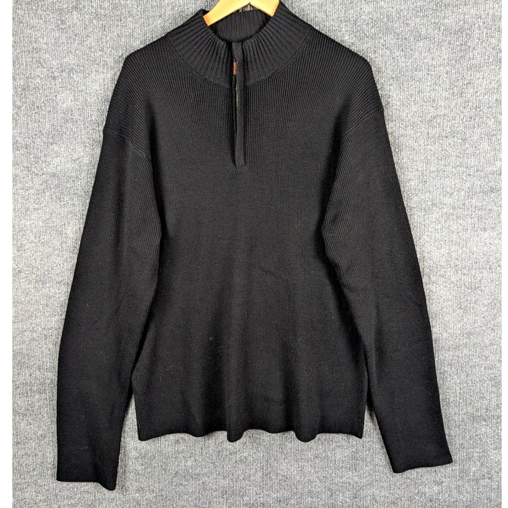 Peter Millar Mens Quarter Zip Sweater XXL Black 100% Italian Merino Wool 2XL 1/4